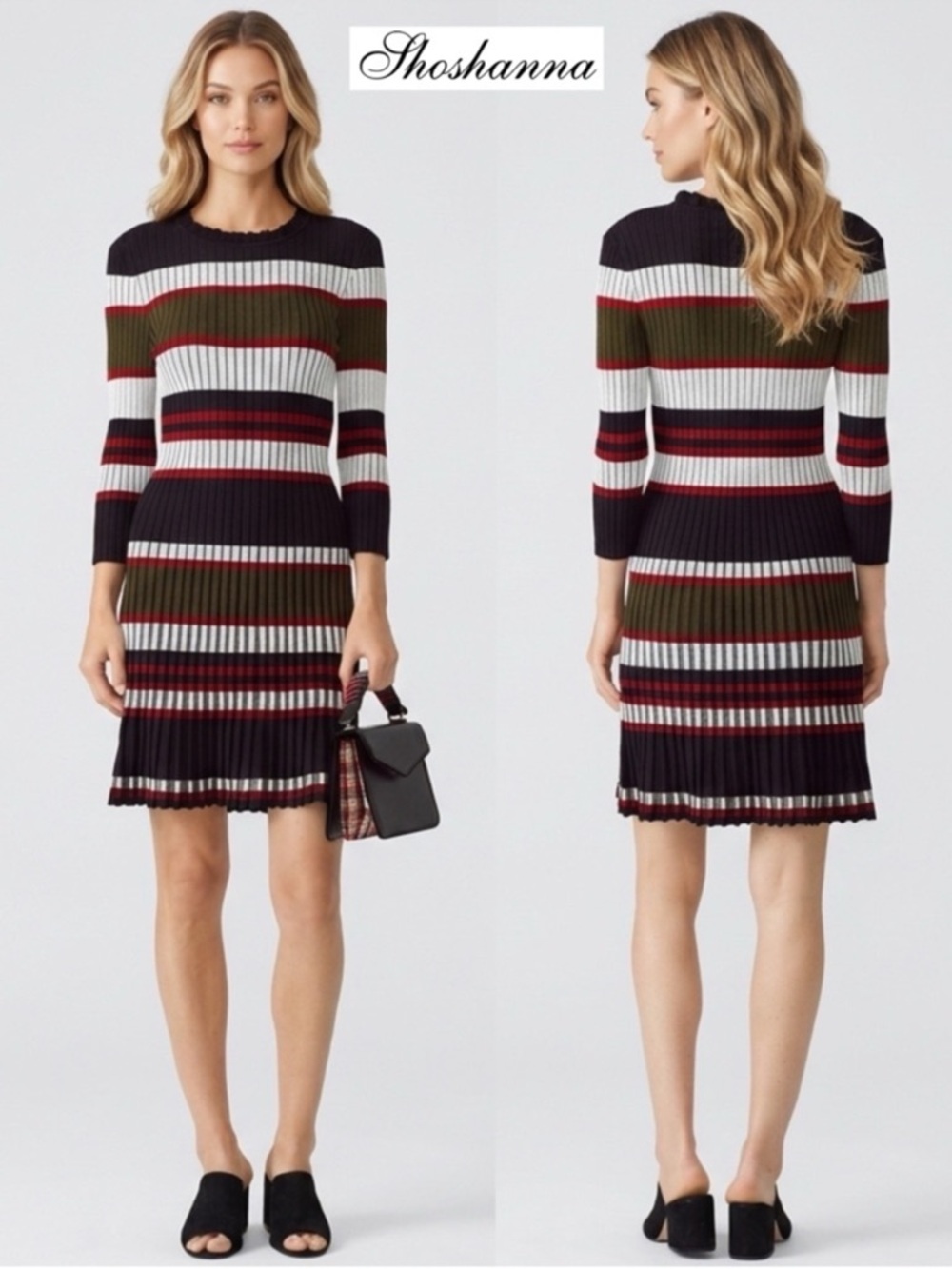 NWT Shoshanna Ribbed Knit Fit N Flare Dress Stripes Size Small